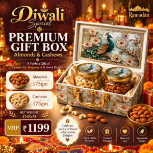 Diwali Special Premium Almonds & Cashews Gift Box 350g | Festival Dry Fruit Gift Hamper