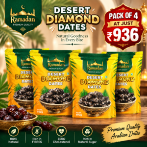 Ramadan Desert Diamond Dates – Pack of 4 (2kg) | Premium Quality Khajoor | Naturally Sweet & Rich in Fibre | Family Value Pack